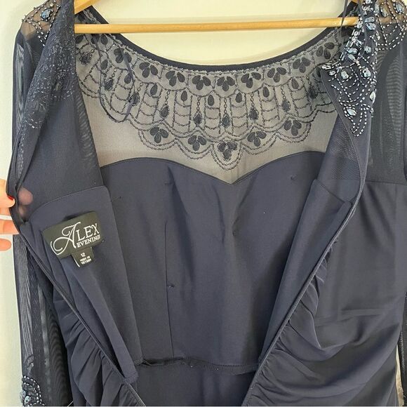 Alex Evenings Beaded Sweetheart Neck Long Sleeve Illusion Neckline Dress 12, NWT - Picture 13 of 15